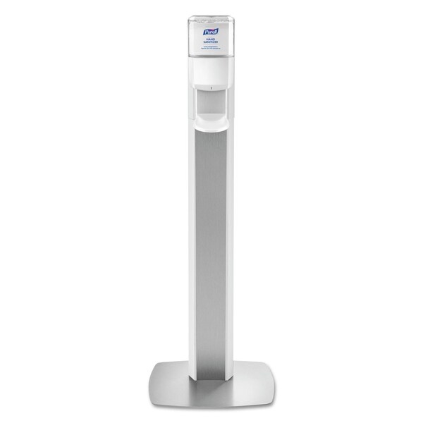 Purell MESSENGER ES6 Floor Stand with Dispenser, 1,200 mL, 13.16 x 16.63 x 51.57, Silver/White 7306-DS-SLV - main
