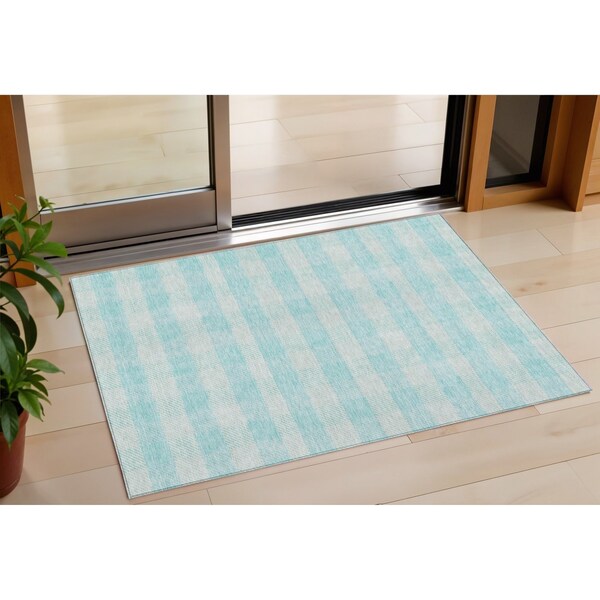 Homeroots 3' X 5' Aqua And Ivory Plaid Washable Indoor Outdoor Area Rug 595451 - main