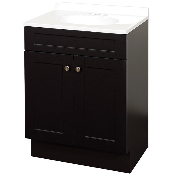 Zenna Home 2Door Shaker Vanity with Top, Wood, Espresso, Cultured Marble Sink, White Sink SBC24CH - main