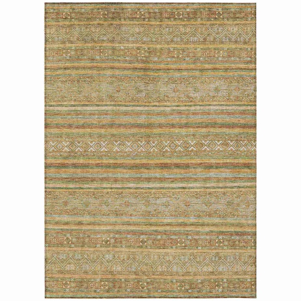 Homeroots 10' X 14' Artichoke Green Gold And Beige Southwestern Washable Indoor Outdoor Area Rug 615949 - main