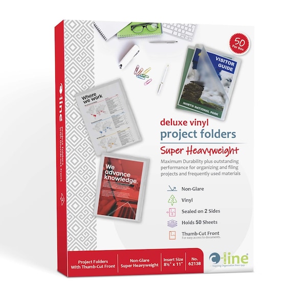 C-Line Products 8-1/2" x 11" Letter Size Deluxe Non Glare Vinyl Project Folders, 50/BX 62138 - main