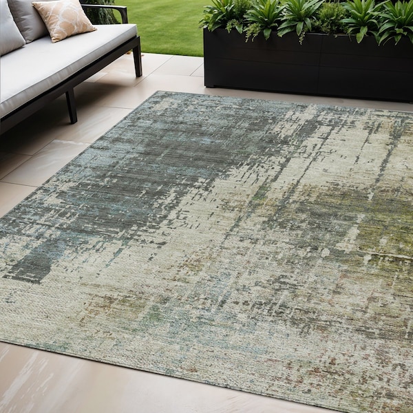 Homeroots 5' X 8' Sage Beige And Brown Abstract Washable Indoor Outdoor Area Rug 587321 - main