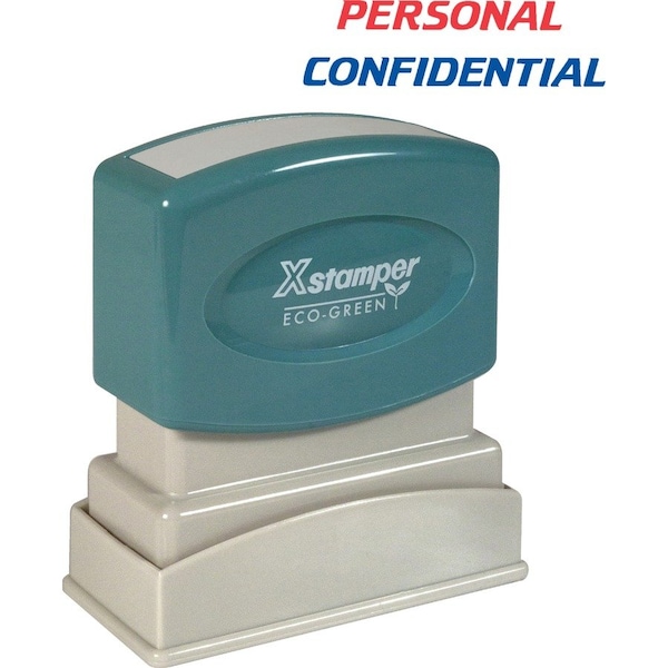 Shachihata Xstamper Pre-Inked Message Stamp / PERSONAL / CONFIDENTIAL / 1-5/8" x 1/2" / Blue / Red 2029 - main