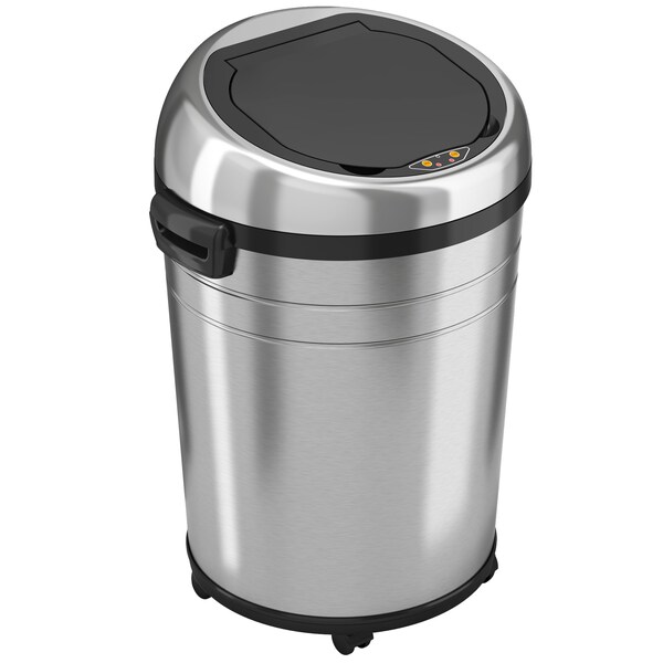 Hls Commercial 18 gal Round Indoor Metal Can, Silver, Touchless Sensor Lid, Stainless Steel, 17.5 in HLS18RC - main