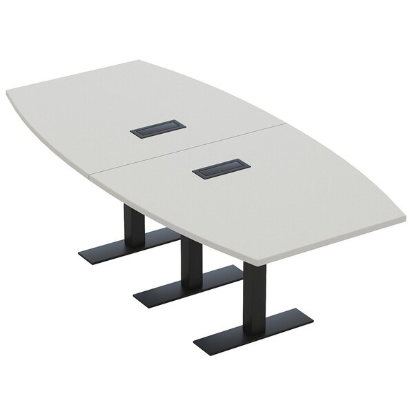 Skutchi Designs 8ft Conference Table With Power Unit | 8 Person Modular Boat Meeting Table | Harmony Series HAR-BOT-48X96-T.BK-U779-EBLK - main