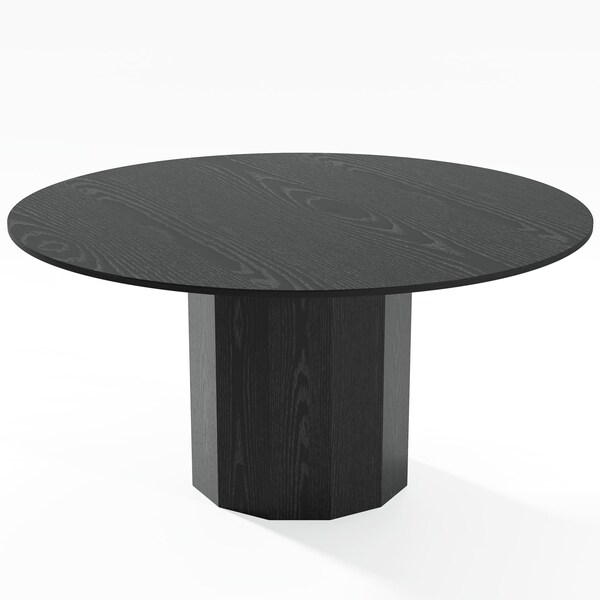 Homeroots 60" Black Solid Wood Pedestal Base Round Top Dining Table 721054 - main