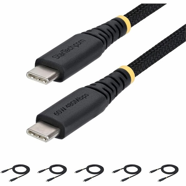 Startech.Com 5-PACK 3FT (91CM) USB-C CHARGING CABLE, 60W (3A) PD, DUAL-LAYER BRAIDED NYLON/TP USB2CC3FNCBR5PK - main