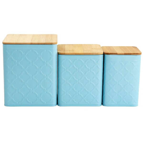 Megachef 3 Piece Square Iron Kitchen Canister Set with Bamboo Lids in Turquoise MG-410 - main