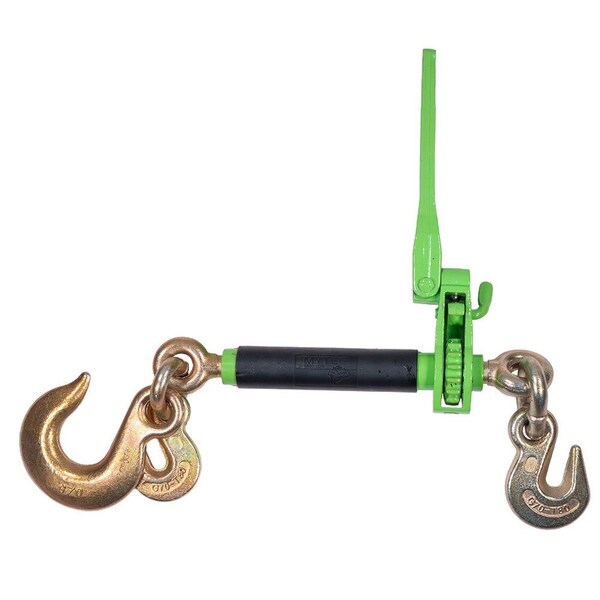 Mytee Products Hi-Viz Green Folding Handle Ratchet Load Chain Binder w/Grab Hook & Slip Hook CBRS-FH12-58SH-12GH - main