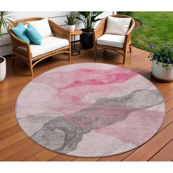 Homeroots 8' Blush And Gray Round Abstract Washable Indoor Outdoor Area Rug 631829 - main