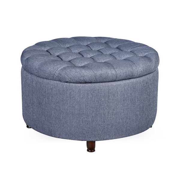 Niche Knight 28 in Large Round Pintucked Storage Ottoman with Lift off lid - Powder Blue N6270PB - main