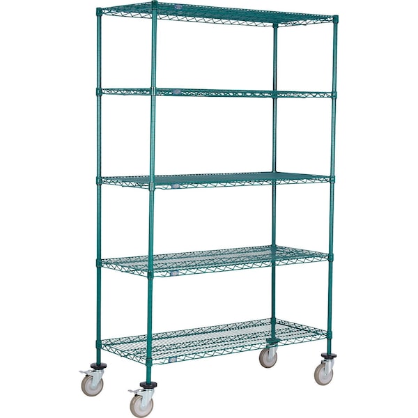 Global Industrial Nexel 5 Shelf Truck, Poly-Green, 48"W x 21"D x 60"H, Polyurethane Swivel Casters, 2 Brakes B3157446 - main