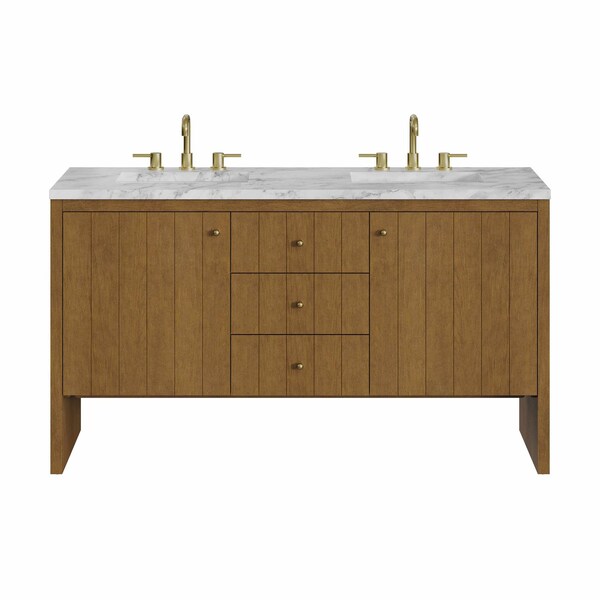 James Martin Vanities Hudson 60" Double Vanity, Honey Oak w/ 3 CM Carrara Marble Top 435-V60D-HNO-3CAR - main