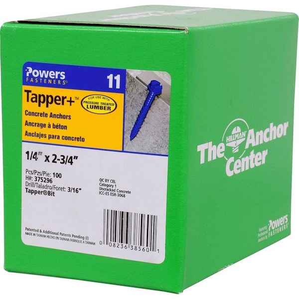 Hillman Tapper 1/4 in. D X 2.75 in. L Steel Hex Head Concrete Screw Anchor, 100PK 375296 - main