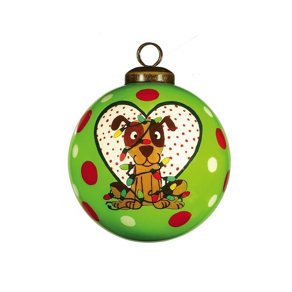 Homeroots Charming Dog in a Heart Hand Painted Mouth Blown Glass Ornament 477473 - main