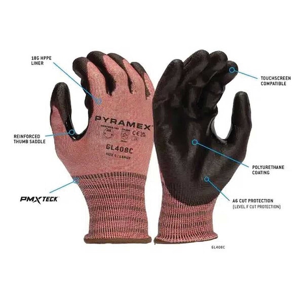 Pyramex Cut-Resistant Coated Gloves, Cut Level A6 , Polyurethane , M 1 PR GL408CM - main