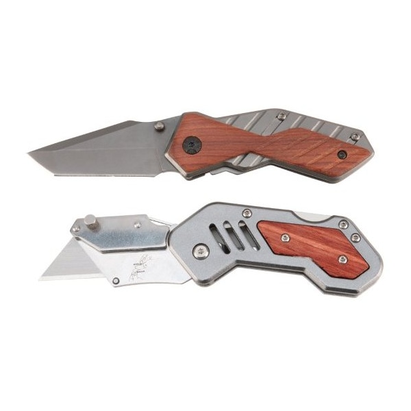 Perform Tool Utility Knife Foldable; Red hardwood And Anodized Aluminum Handle; With Reusable EVA Foam Storage W9373 - main