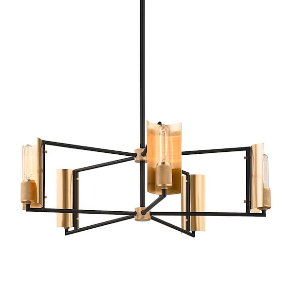 Troy Lighting Emerson 5 Light Chandelier 32 In. Soft Off Black/Brushed Brass F6785-SBK/BBA - main