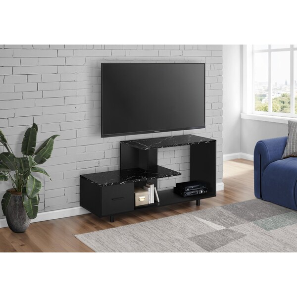 Monarch Specialties Tv Stand, 48 Inch, Console, Storage Drawer, Living Room, Bedroom, Laminate, Black Marble Look I 2610 - main