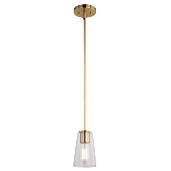 Vaxcel Beverly Gold Muted Brass Mini Pendant Ceiling Light Clear Glass Shade, LED Compatible P0397 - main
