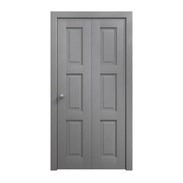 Sartodoors Sliding Closet Bi-fold Doors 48 x 96 inches, Ego 5010 Painted Grey Oak, Sturdy Tracks Moldings Tri EGO5010BF-SEK-48x96 (2* 24x96) - main