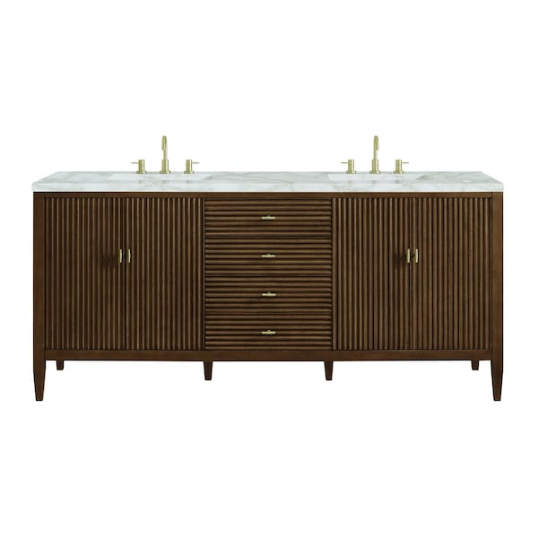 James Martin Vanities Myrrin 72'' D Vanity, Mid Century Walnut w/ Victorian Sil Silestone Top w/FreePower Wireless Charger 485-V72-WLT-FVSL - main