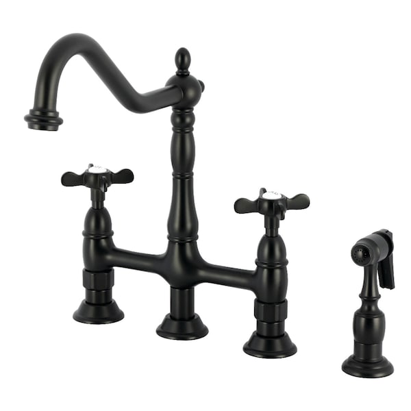 Kingston Brass Bridge Kitchen Faucet with Brass Sprayer, Matte Black KS1270BEXBS - main
