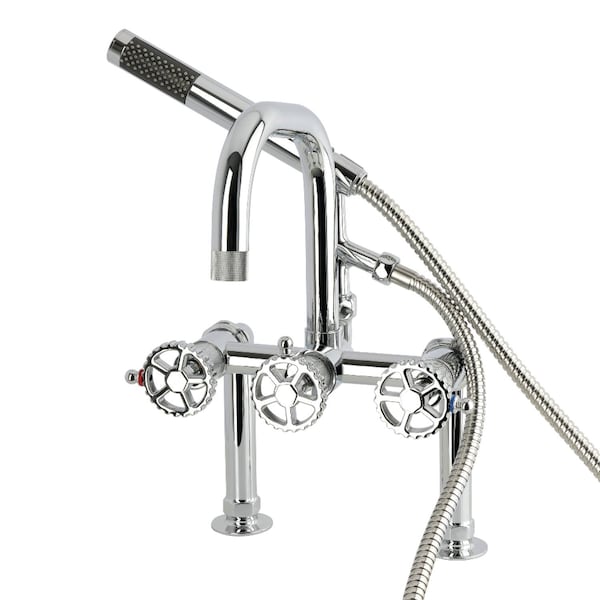 Kingston Brass 7" Center Deck-Mount Clawfoot Tub Faucet with Hand Shower, Polished Chrome AE6001CG - main