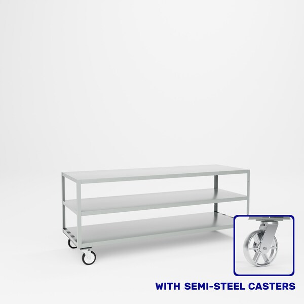 Pucel Three Shelf Mobile Table, 72 in W x 30 in H x 24 in D, Light Blue MT-2472-3S - main