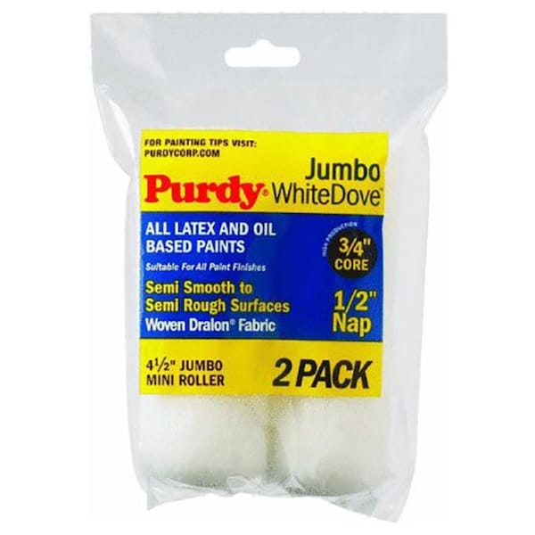 White Dove 4-1/2in x 1/2in Nap Purdy Jumbo Mini-Roller Cover, Woven, 2PK 14G624013 - main