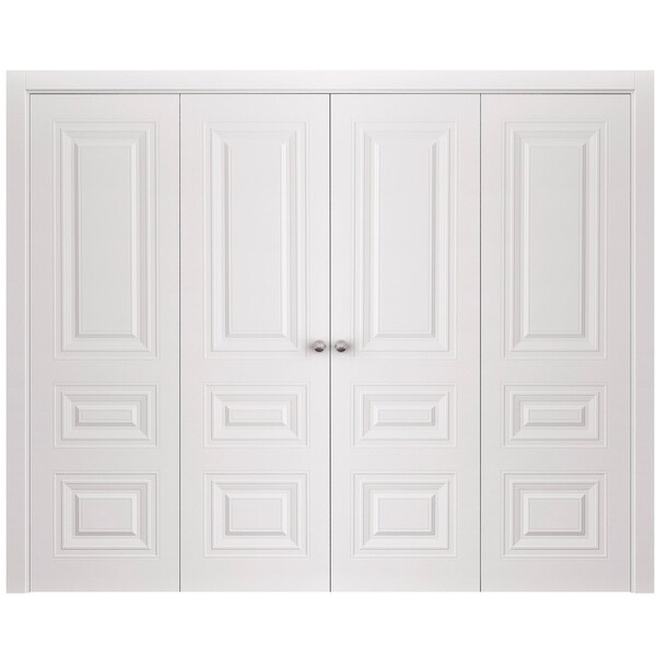 Sartodoors Sliding Closet Double Bi-fold Doors 72 x 96 inches, BASIC 9233 White, Sturdy Tracks Moldings Trims BASIC9233DBF-SKIN-7296 - main