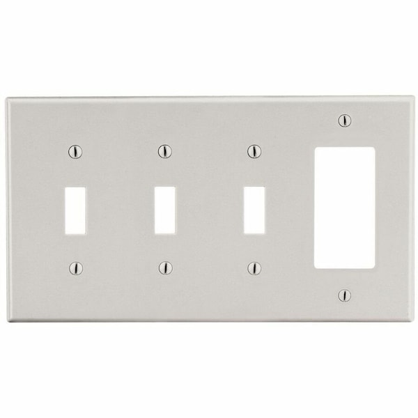 Hubbell Wiring Device-Kellems Wallplate, 4-Gang, 3) Toggle 1) Decorator, Light Almond P326LA - main