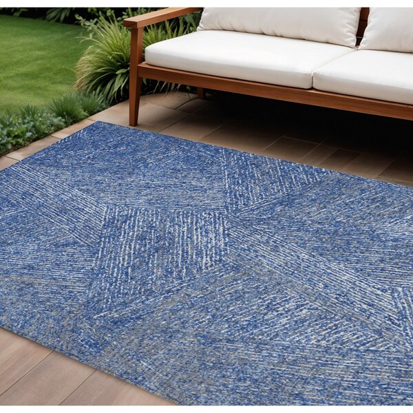 Homeroots 9' X 12' Navy Blue Gray And Ivory Abstract Washable Indoor Outdoor Area Rug 597032 - main