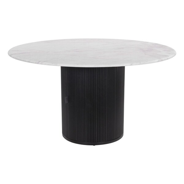 Homeroots 56" White and Black Marble and Solid Wood Pedestal Base Round Top Dining Table 572224 - main