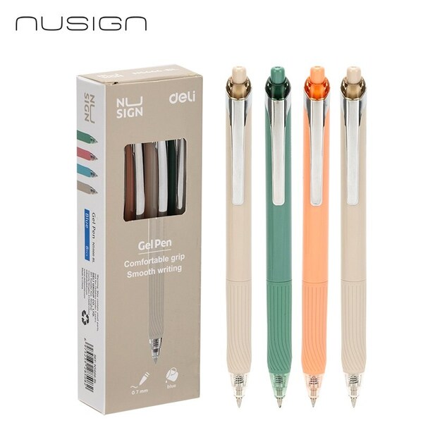 Deli NUSIGN Retractable Gel Pen 0.7mm, Blue Ink, Metal Clip, 12PK ENS666-BL - main