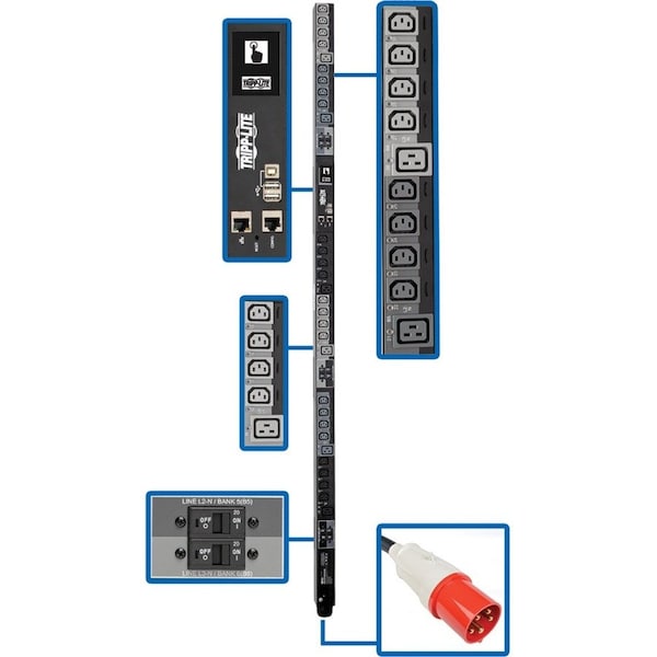 Tripp Lite PDU, Switched, (24) C13, (6) C19, IEC-309 60A RED (3P+N+E), 6 ft. PDU3XEVSR6G60B - main