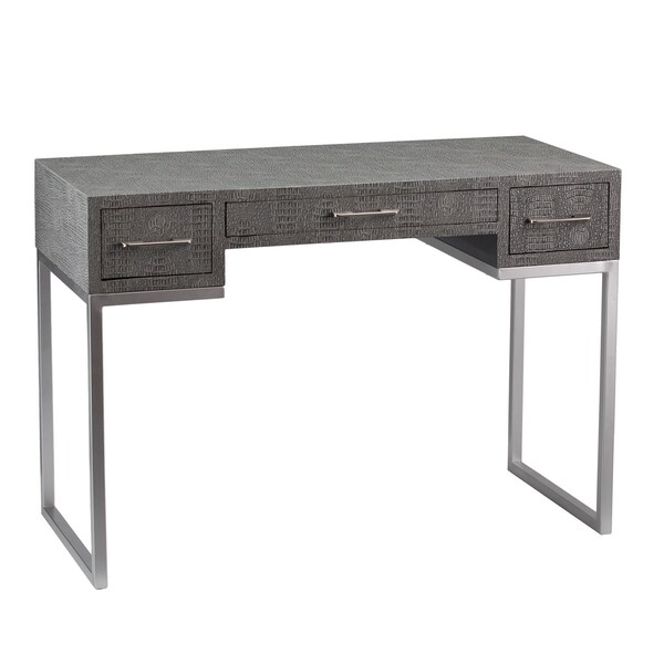 Homeroots Modern Gray and Silver Faux Snakeskin Desk 402070 - main