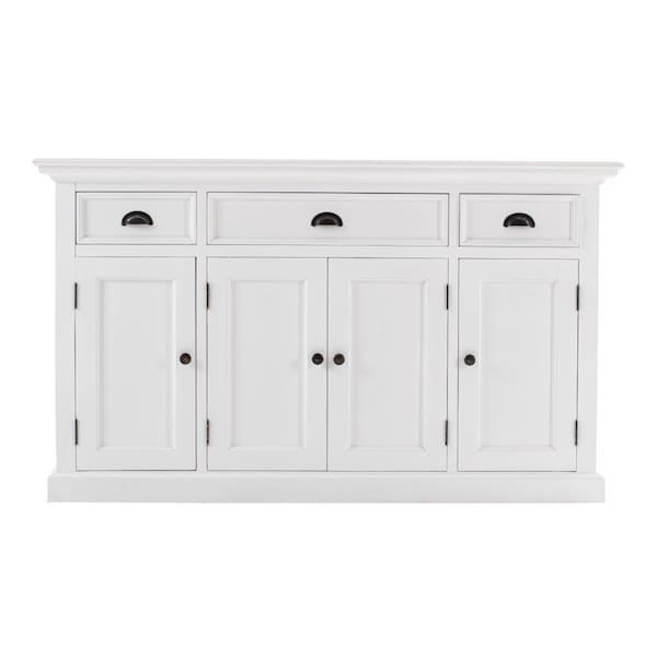 Homeroots 57in White Solid Wood Three Drawer Sideboard 388224 - main
