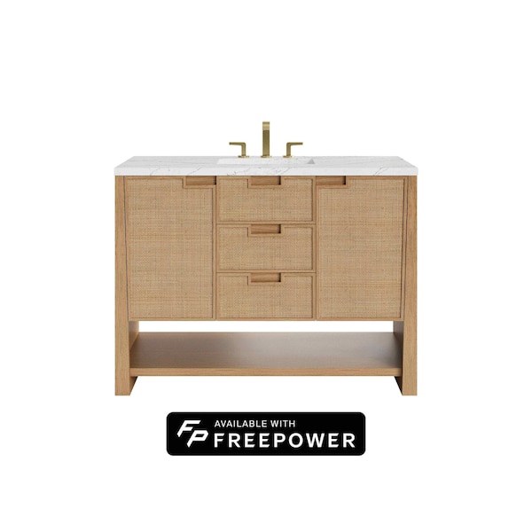 James Martin Vanities Solene 48 in. Single Vanity, Seaside Oak, w/ 3 CM Ethereal Noctis Silestone Top D225-V48-SSO-FENC - main