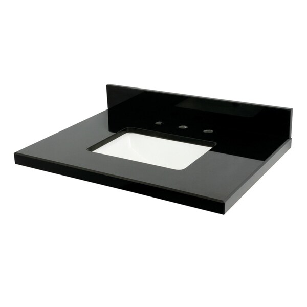 Kingston Brass 30" x 22" Black Granite Vanity Top with Rectangular Sink, 8" Faucet Drillings, Black/White KVPK3022K38SQ - main