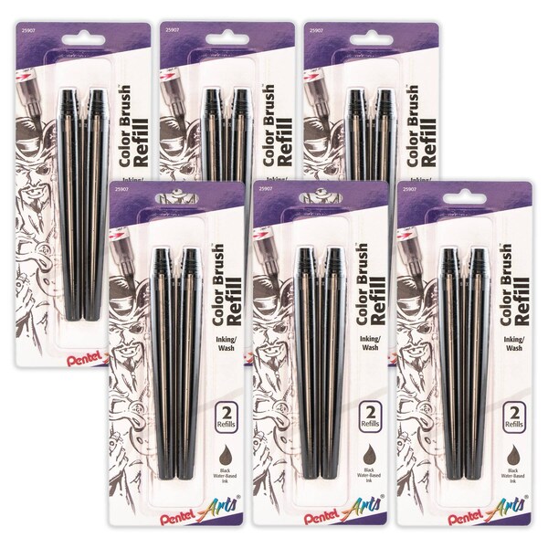 Pentel Color Brush Water-Based Ink Refills, Black Ink, 2-Piece Set, 6PK FR101BP2A - main