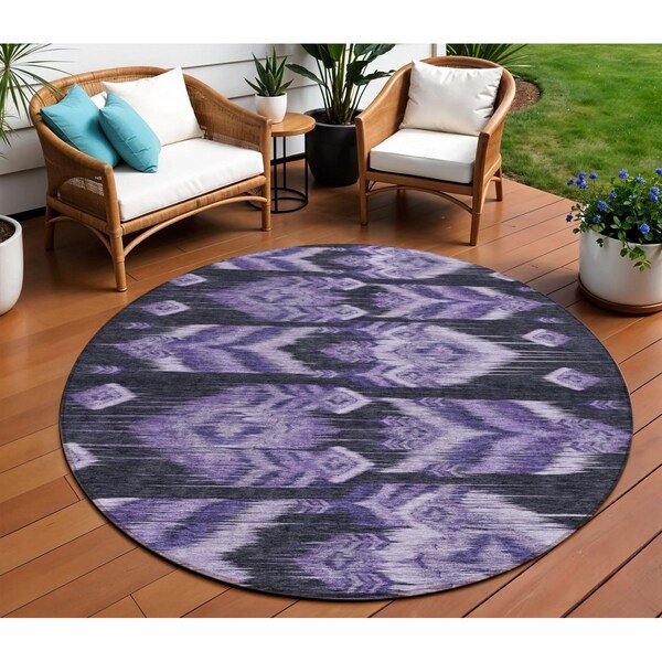 Homeroots 8' Purple Lavender And Plum Round Southwestern Washable Indoor Outdoor Area Rug 587826 - main