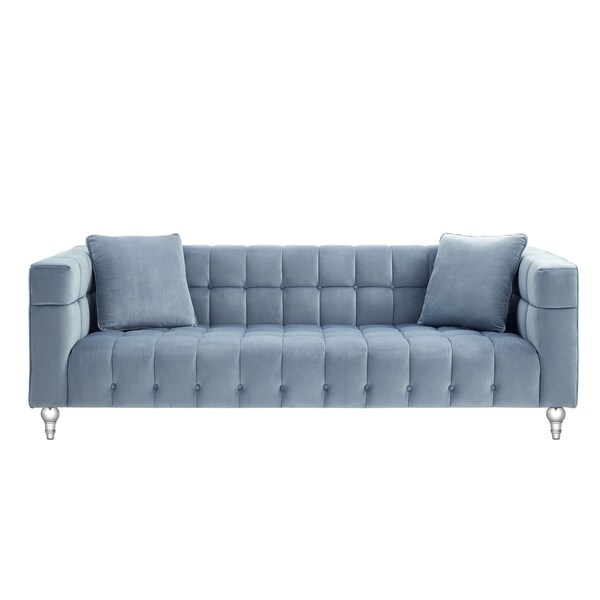 Homeroots 88" Teal Blue Velvet Wood Sofa With Toss Pillows 543981 - main