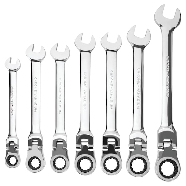 Performance Tool 7 pc. Met Flex Head Ratcheting Wrenches, 180 Degree Pivot, 72 Tooth W30637 - main