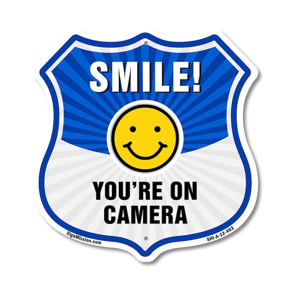 Signmission Smile You're On Camera Shield Sign Smile, 12 Inch X 12 Inch, Aluminum Metal Sign SHI-A-12-463 - main