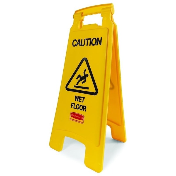 Rubbermaid FG611277 YEL Floor Sign, 11 in W, Yellow Background, Caution Wet Floor, English, French, Spanish FG611277YEL - main