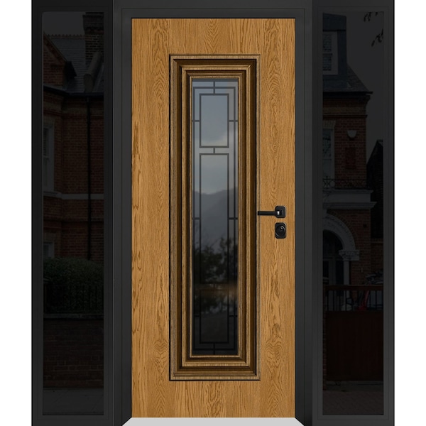 Vdomdoors Steel Door Ballucio 6644 Natural Oak Black 2 Side Exterior Windows Sidelites/ Entry Door Painted W1 BALLUCIO6644EXD-OAKB-W12+36+12xH80-LH-I - main