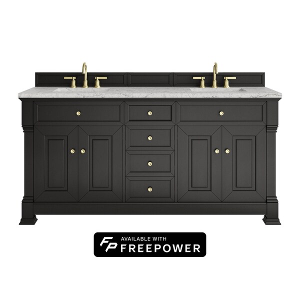 James Martin Vanities Brookfield 72 in. Double Vanity, Black Onyx w/ 3 CM Eternal Jasmine Pearl Silestone Top 547-V72-BKO-FEJP - main