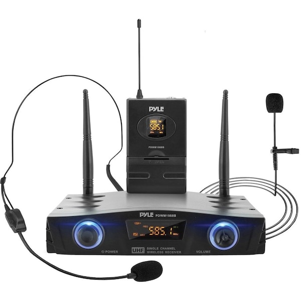 Pyle Compact UHF Wireless Microphone System, Portable 1 Channel, Desktop Digital Mic, Belt-Pack PDWM1988B - main