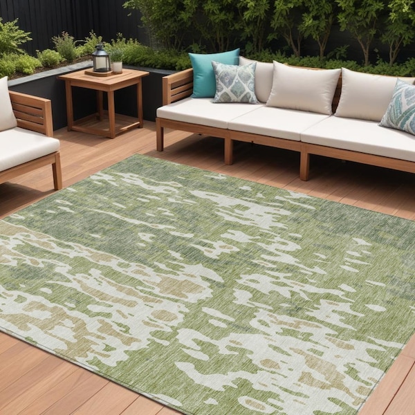Homeroots 10' X 14' Sage And Ivory Abstract Washable Indoor Outdoor Area Rug 613319 - main